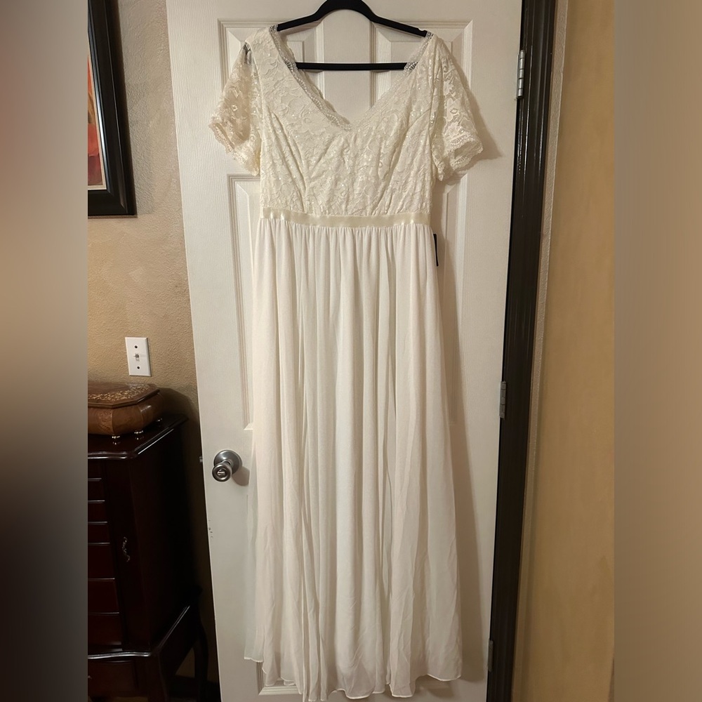 Torrid Ivory Sequin Lace Chiffon Wedding Formal Gown including chiffon cape.